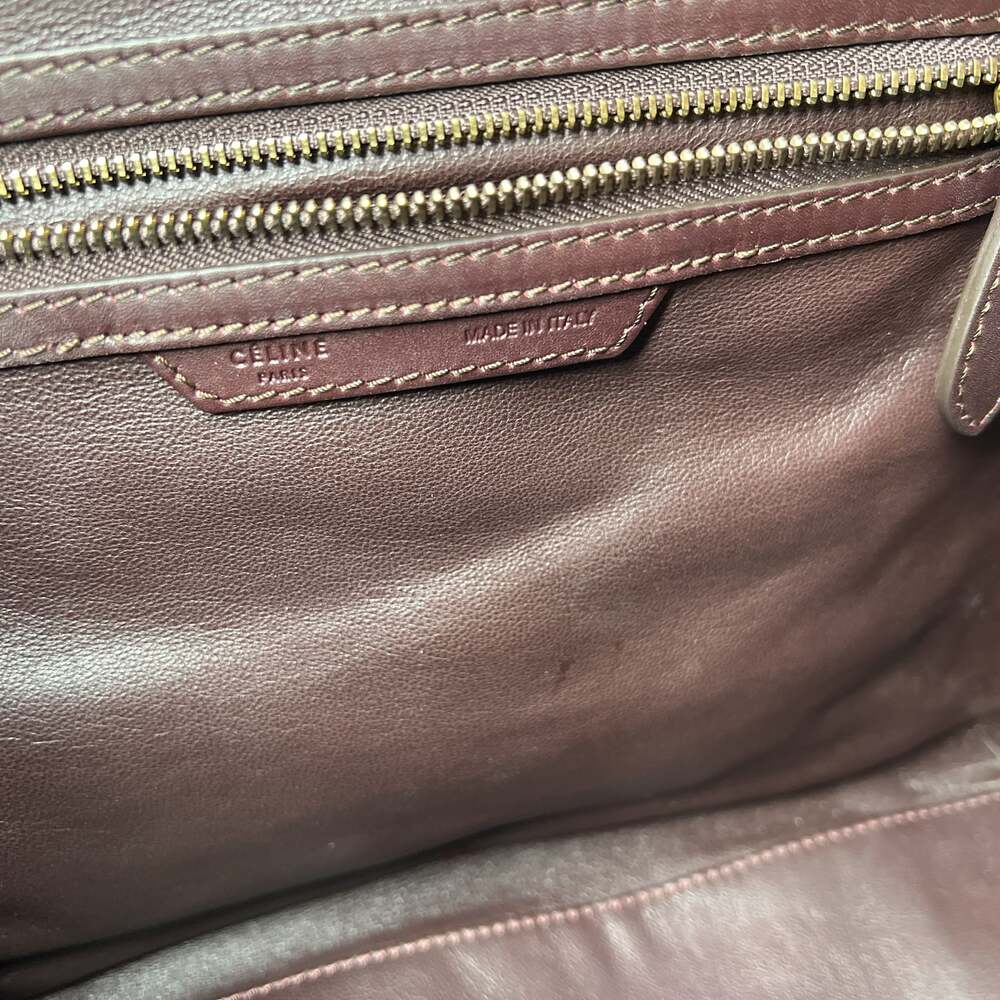 Authentic CELINE Oatmeal Brown burgundy canvas & leather MINI LUGGAGE Tote Bag - Picture 9 of 10